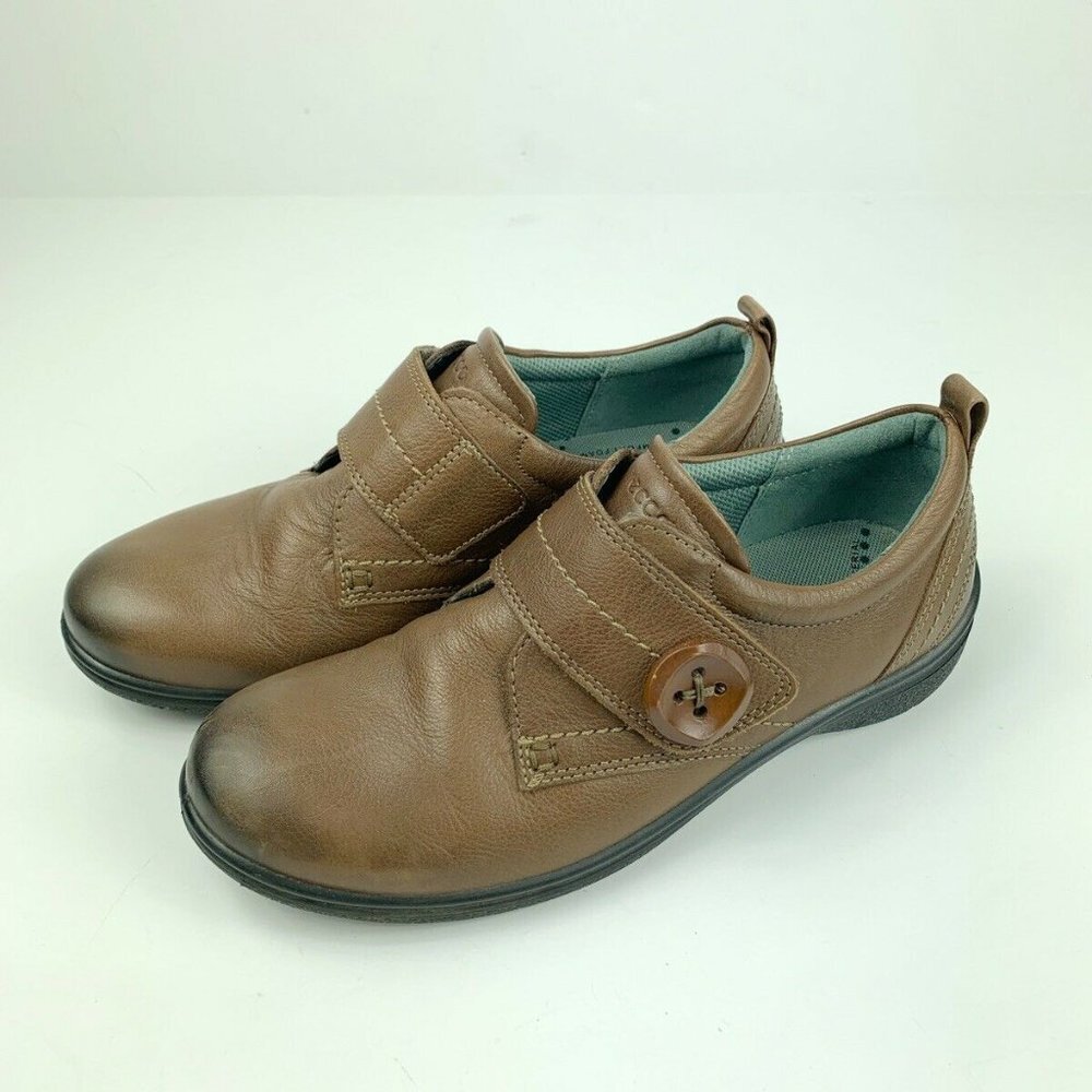ECCO Clay Brown Leather Shoes Monk Strap Loafers Women's 37 EU 6 US Button - Picture 2 of 9